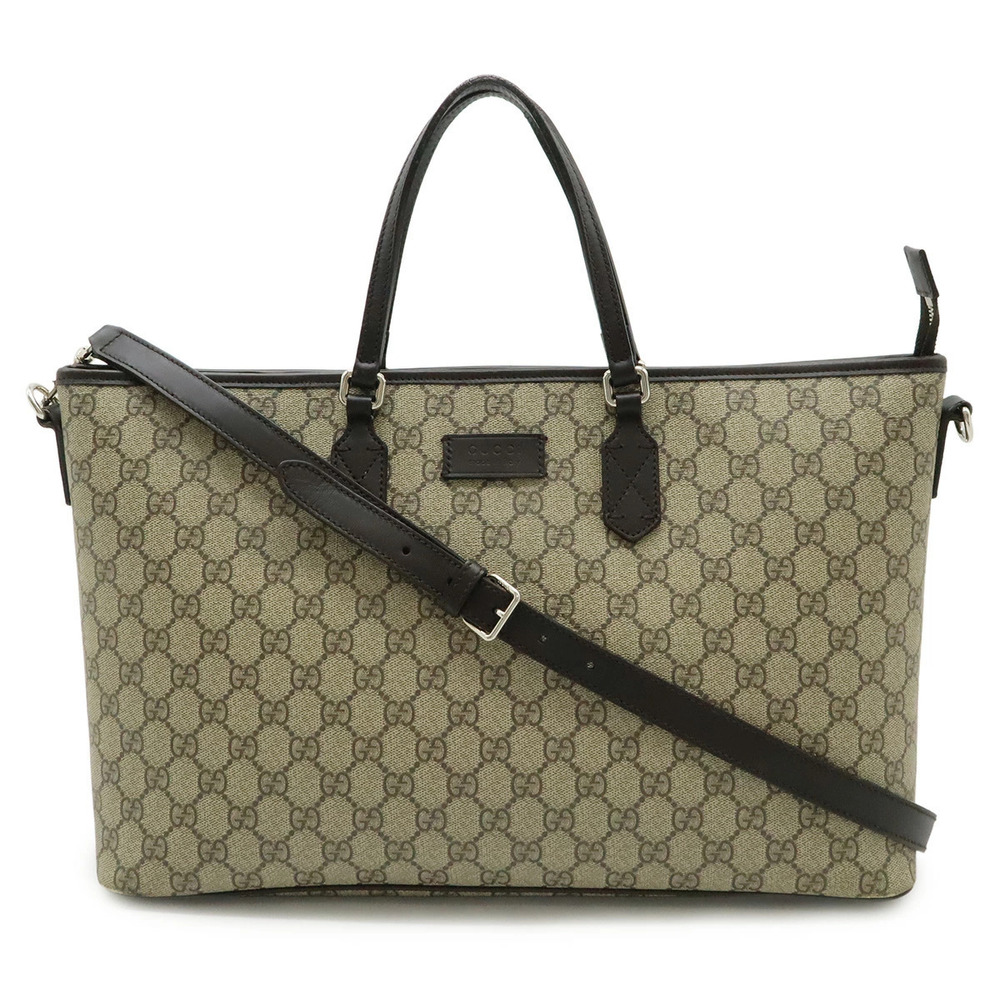 Gucci GG Supreme Tote Bag Crossbody Leather Beige Cream Brown